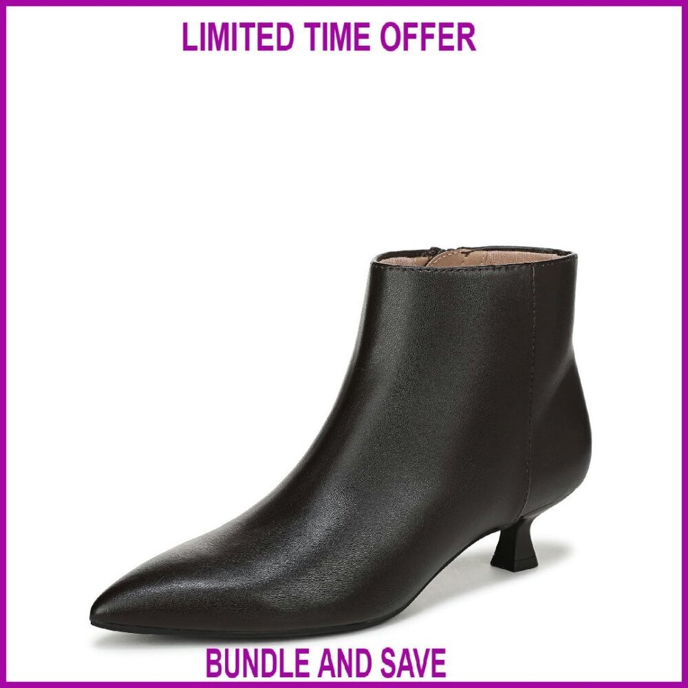 Faux Leather Ankle Boots with Kitten Heel, Side Zipper, Size 7